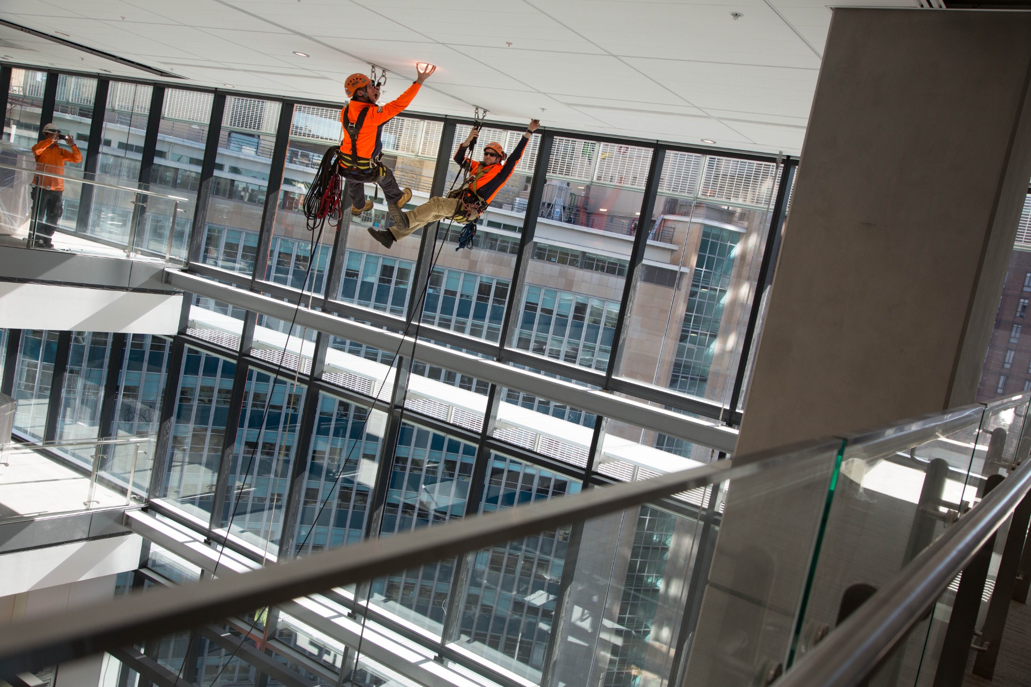 Installation team working from the installed Raptor Rail system